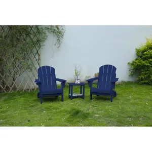 Folding Adirondack Chair with Side Table, 3-Piece Adirondack Chair Set with Wood Texture (includes 2 Chairs and 1 Table)