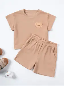 Two-Piece Set Toddler Boy's Letter Print Short Sleeve Tee & Elastic Waist Shorts, Casual Round Neck T-shirt & Shorts for Summer, Kids Clothes for Daily Wear, Toddler Outfit