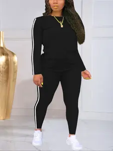 [Plus Size] Women's Autumn Winter Casual Fitted Two-Piece Set, Plain Pattern, Moderate Fabric Thickness, Perfect for Parties & Work