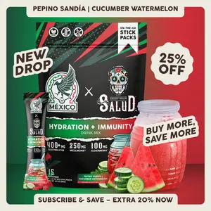 Salud 2-in-1 [Hydration + Immunity] Electrolytes, Immune Support, Dairy & Soy Free - 400mg Electrolytes, 250mg Wellmune, 100mg Elderberry - Healthcare, Vitamin (15 Servings), Coconut, Sugar, Daily Health Bundle, Essential Minerals Supp