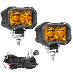 ANGU-OFFROAD 4-Inch 80W High Lumen Amber Beam LED Work Light Pods, IP68 Waterproof Fog Lamp, 2-Wire Wiring Harness, Adjustable Mount for Can Am UTV/ATV Bumper/Grille, LED Brake Lamp Compatible