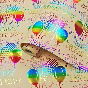 17" X 120 Feet Colorful Foil Birthday Wrapping Paper Roll, Perfect for Parties and Celebrations with Happy Birthday and Balloon Confetti Design, Gift Wrapping Supplies