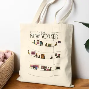 Vintage New Yorker Tote Bag, New York Magazine Art Tote, Literary Illustration Canvas Tote, Cute Aesthetic Tote Bag, Bookish Art Tote