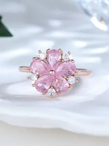 Pink Cherry Blossom Ring with Artificial Zircon, Delicate Women's Ring for Birthday Anniversaries, Perfect Gift for Daily Wear, Elegant Ring, Artificial Zircon Rings, Rose Flower Ring, Artificial Gemstone Ring