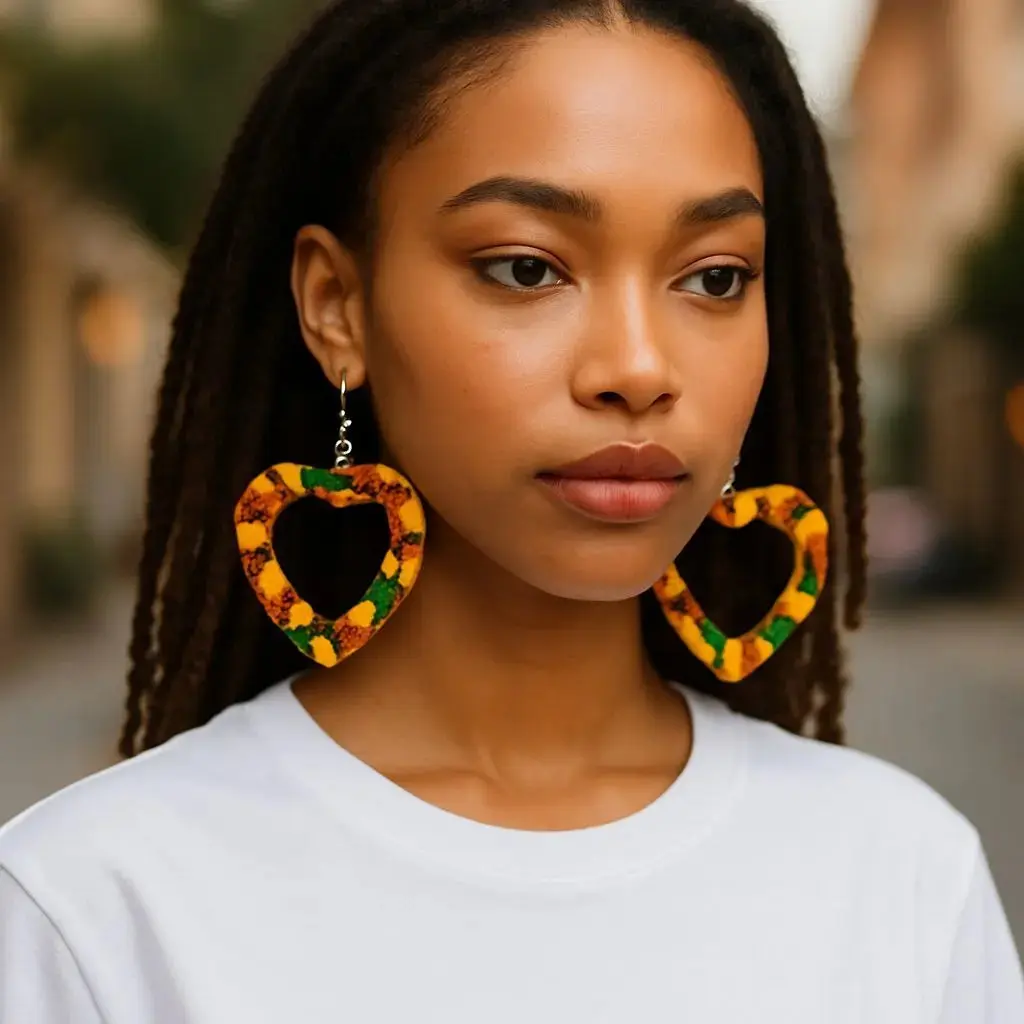 Dupsie's Ababuo Heart Shaped Kente African Print pair of earrings DPJHSE3227 | African Fashion | Dupsie's
