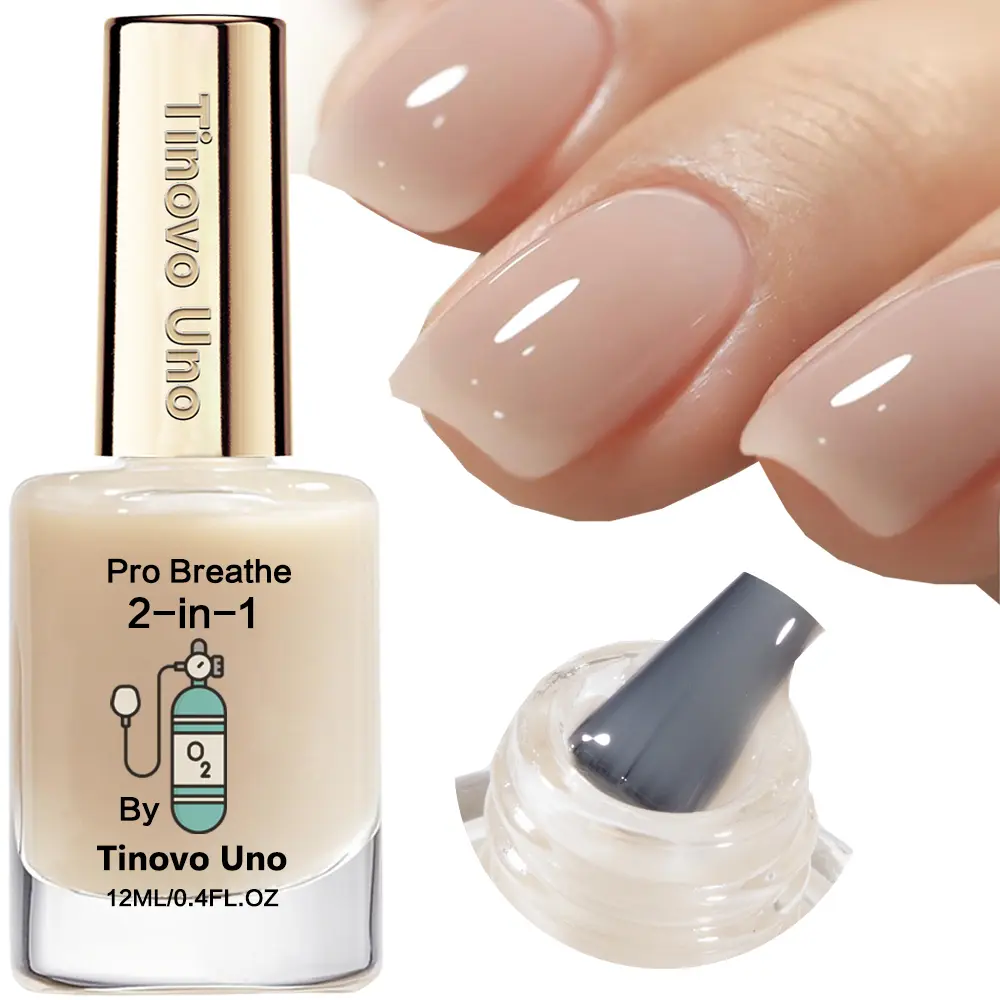Tinovo Uno 2-in-1 Nail Strengthener Multi-Pack - 3PCS 12ml Natural Jelly Beige Treatment for Soft Fragile Cuticles, Boosts Shine, Nail Enhancer