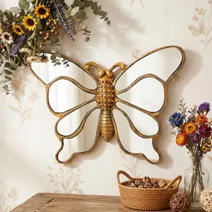 European Vintage Resin Butterfly Wall Hanging, Mirror Surface Decor, Interior Wall Decor, Insect Lover Collectible, Home Hotel Party Decoration, Decorative Hanging Piece