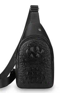 Crocodile Pattern Shoulder Bag for Middle Aged Men, Business Casual Lightweight Soft Chest Bag, Dual Layer Large Capacity Backpack, Versatile Shoulder Bag, Stylish Crossbody, Unique Bags