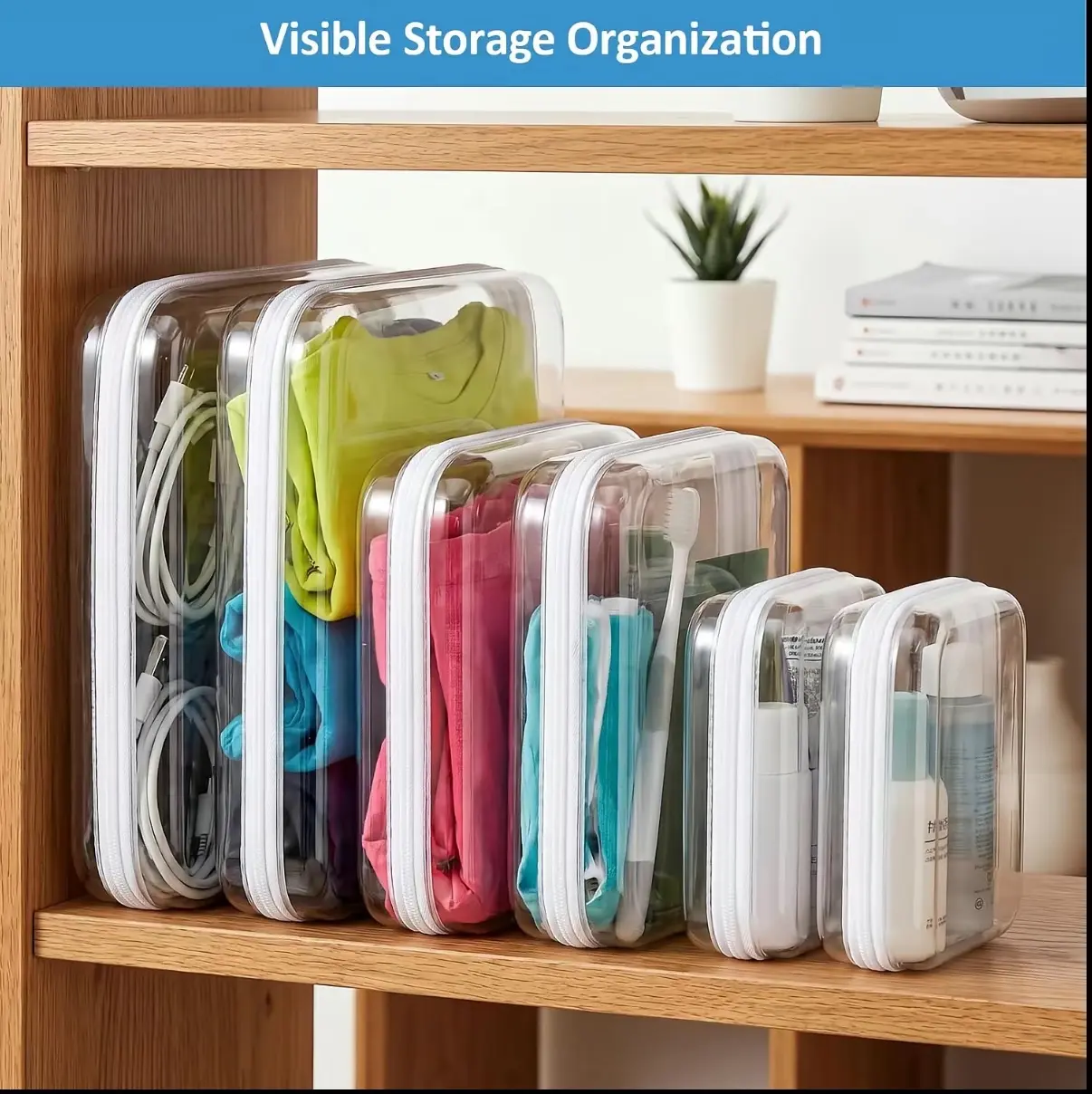 High Transparency PVC Plastic Square Storage Box with Hard Zipper, Storage Organization Solution for Tools, Small Objects & Makeup, Portable Travel/Home Organizer with Box Packaging, Back-to-School Essential