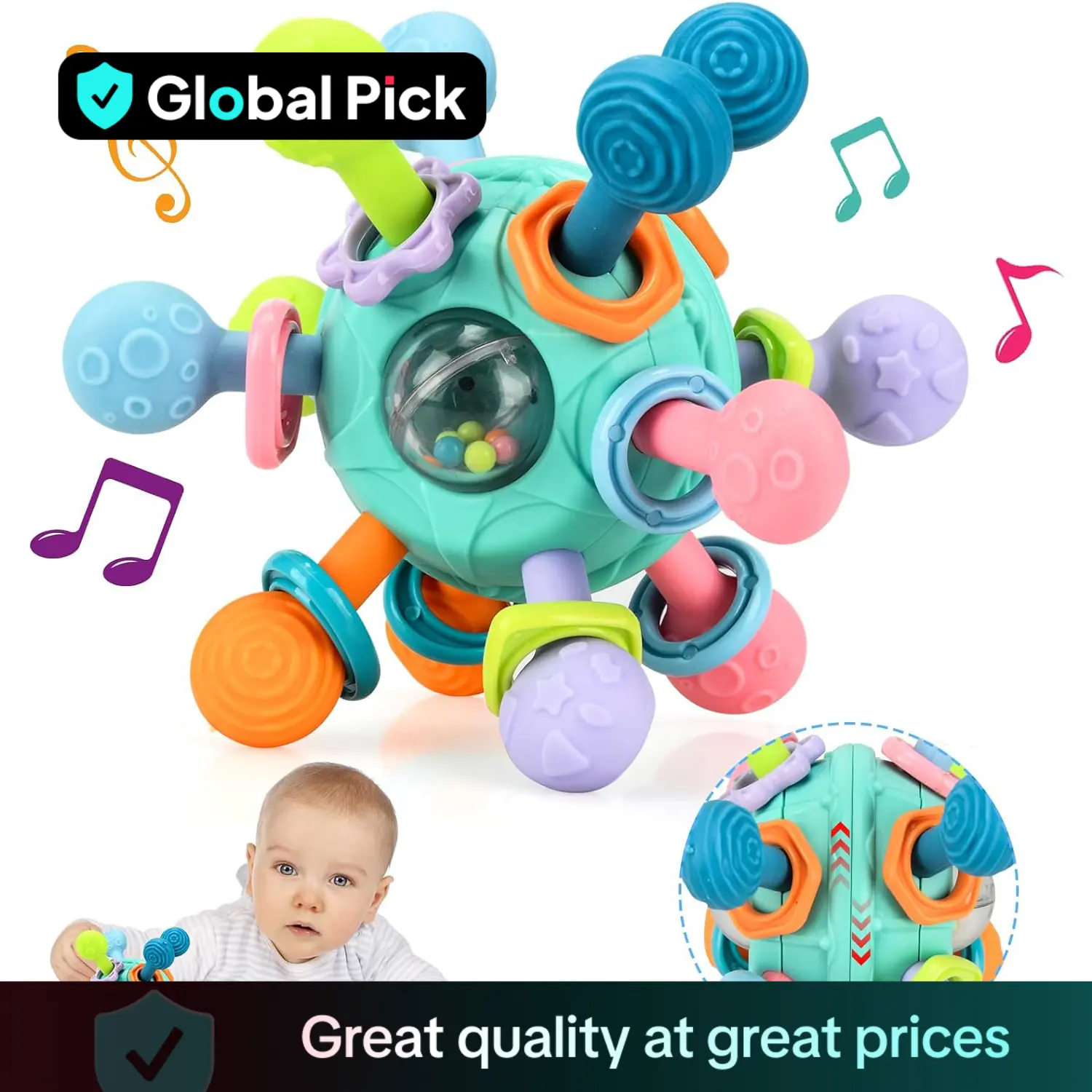 Baby Sensory Fidget Toy, Early Education Toy, Colorful Baby Teething Toy, Fun Press and Pull Baby Toys, Interactive Baby Toys for Infants Newborns