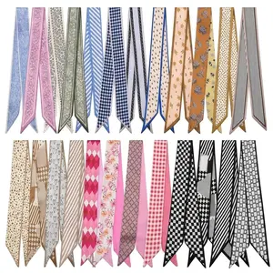 Women's 24-Count Fade-Proof Silk-Like Multifunctional Fashion Accessories Set - 38.6x2.7" Neck Wraps, Headbands for Women, Bag Accents in Assorted Prints for Adult Casual Daily Use,summervibes