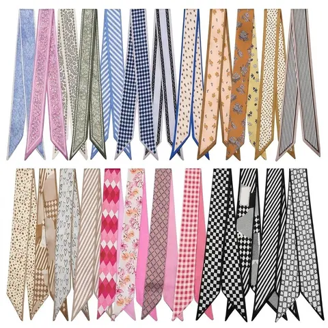 Women's 24-Count Fade-Proof Silk-Smooth Silk-Like Drape Multifunctional Accessories Set - 38.6in Long, 2.7in Wide Neck Wraps, Floral Embroidered Scarf, Hair Accessories, Polka Dot Prints, Bag Accents, Casual Daily Use, All Seasons, Women's Gifts,sohochic