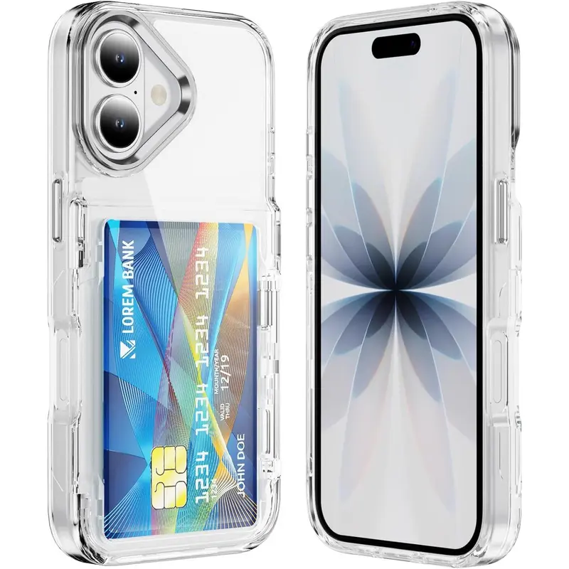 Compatible for iPhone 17/16/15/14 Plus/13/12 Pro Max/11 Clear Phone Case Flip Wallet,with Credit Card Slot Holder, TPU + PC Slim Silicone Kickstand Shockproof Protective Phone Cases for iPhone 17 Pro Max