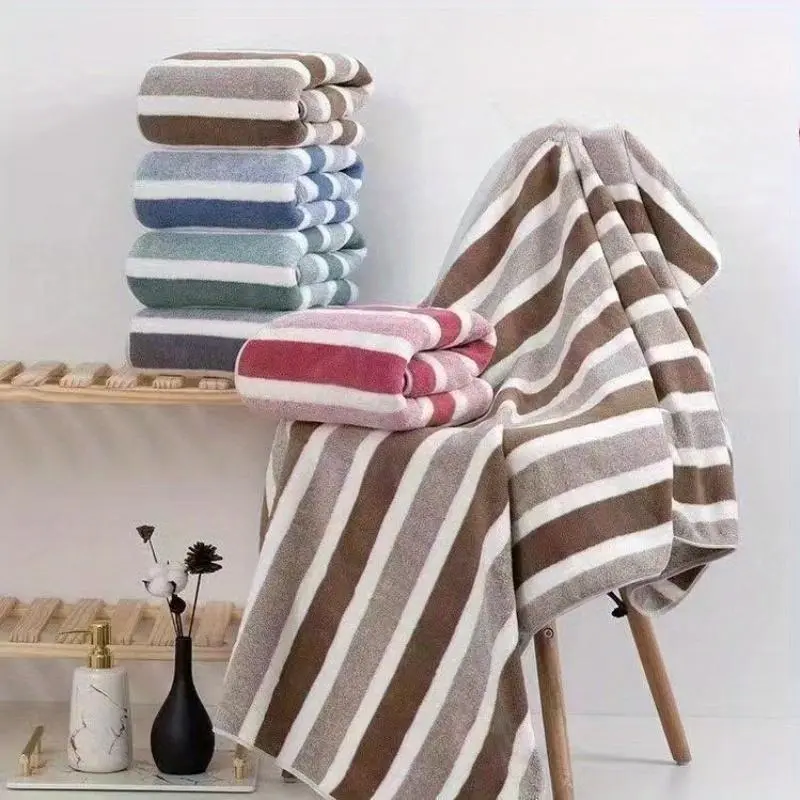 8pcs/set, no hair loss, super water absorption, super soft two-color striped interval bath towel combination, including 2 large bath towels, 2 large face towels, 4 hand towels