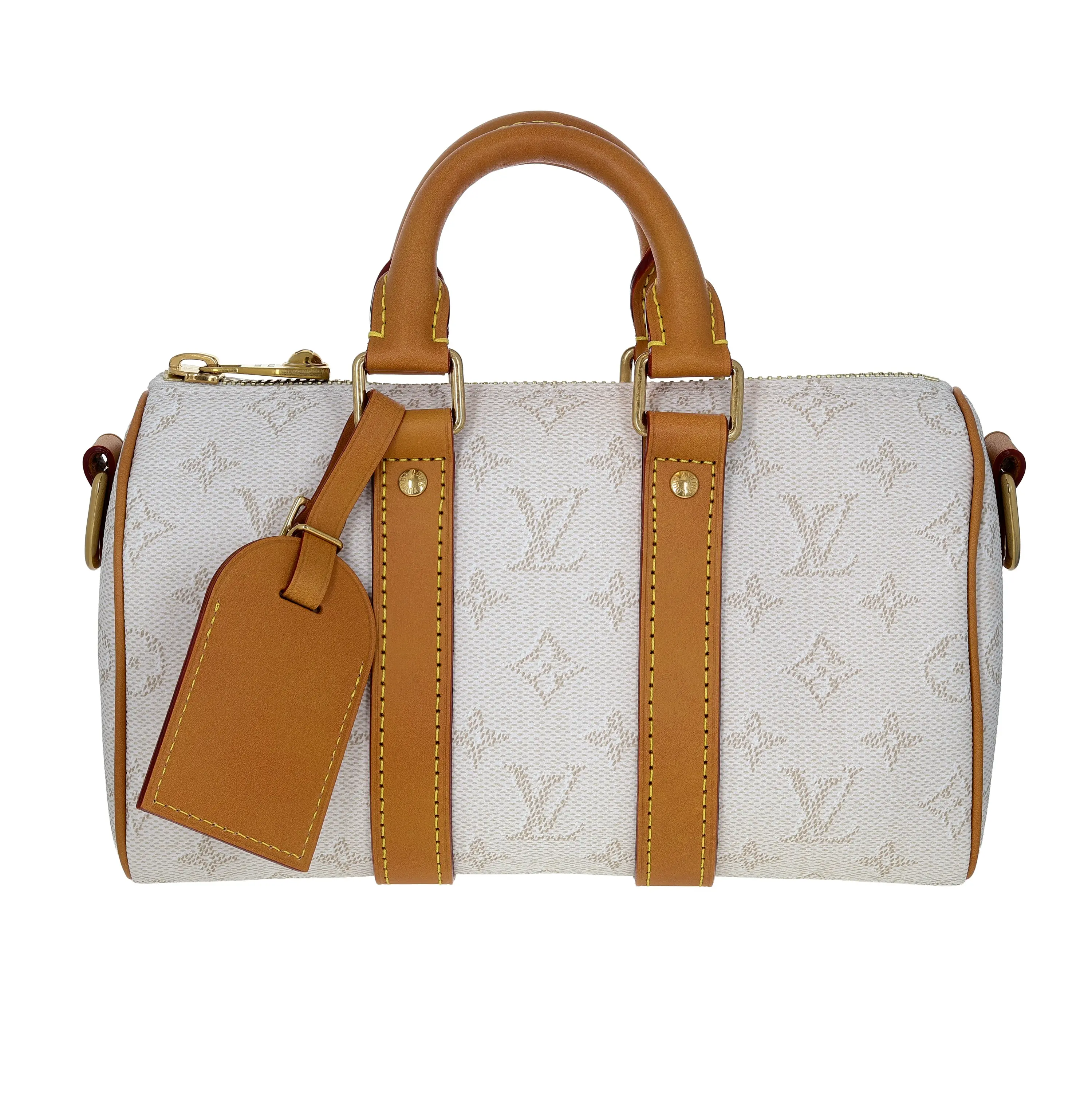 Pre-owned Louis Vuitton Vache Luggage Monogram Vachetta Heritage Keepall Bandouliere 25 White