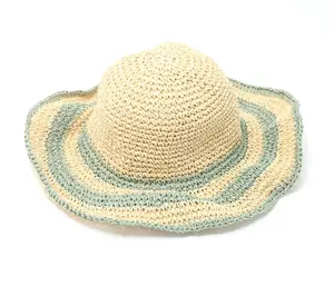 Sprigs Crochet Sun Hat with Striped Brim