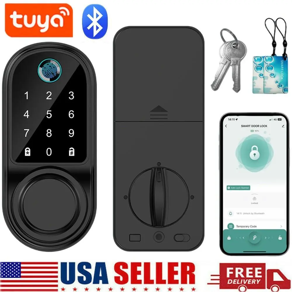【SUMMER SALE】Smart Bluetooth Fingerprint Password Key Keyless Entry Keypad Deadbolt Door Lock, Suitable for 35-55mm Thickness Doors, Door Locks