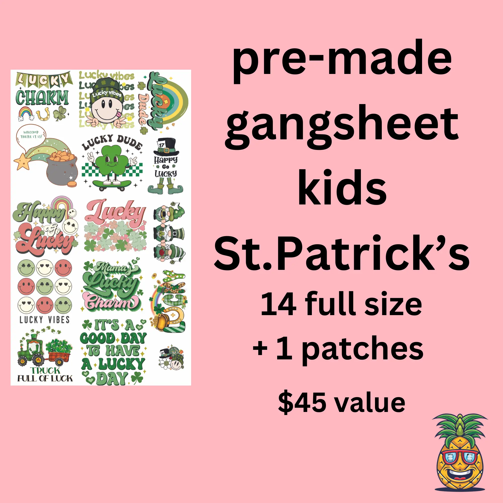 St Patrick's Day Direct to film Gang Sheet - 15 designs at 8" - Ready to press