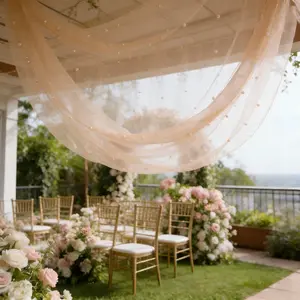 This 5-piece set features elegant champagne-colored pearl-embellished tulle, perfect for arches, table runners, chair back ribbons, bridal veils, bouquet decorations, and Wedding Centerpiece. Ideal for spring-themed weddings and Valentine's Day.
