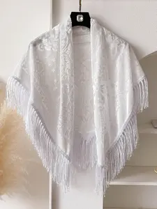 Women's Elegant Random Pattern Fringe Trim Shawl, Casual Trendy Scarf for Women, Fashionable Scarf for Daily Wear