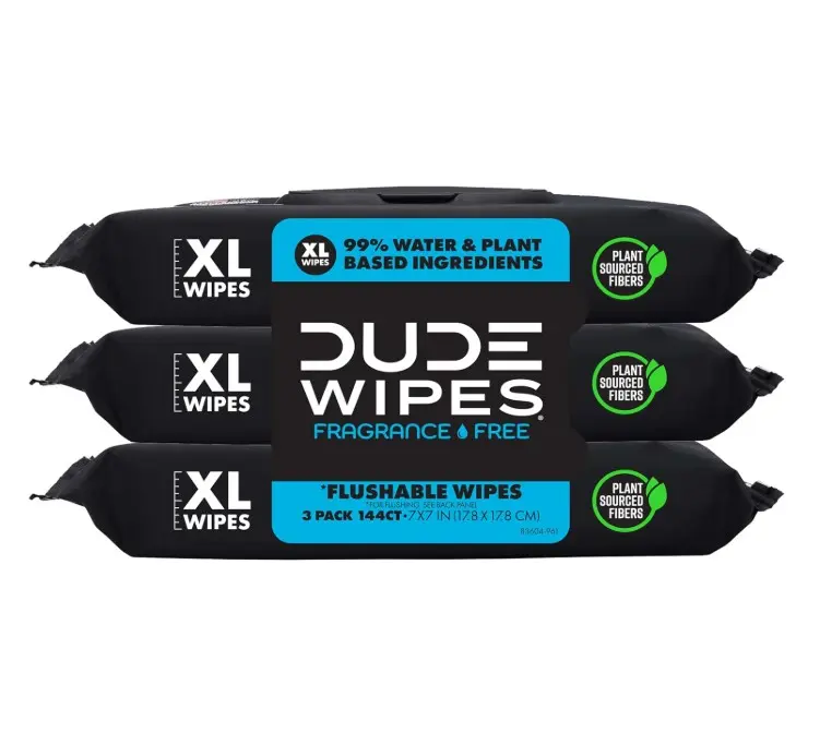 Unscented Flushable Wipes - Extra-Large Adult Wet Wipes for Sensitive Skin - 3 Pack (144 Count) - Infused with Vitamin E and Aloe - Septic and Sewer Safe