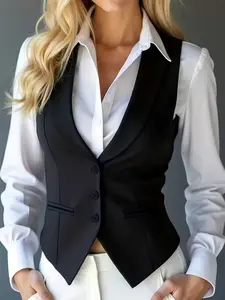 Elegant Spring Summer Fall Fashion Short Slim Solid Vest Set, Casual Practical Office Waistcoat Jacket, Stylish Women's Outerwear 10264