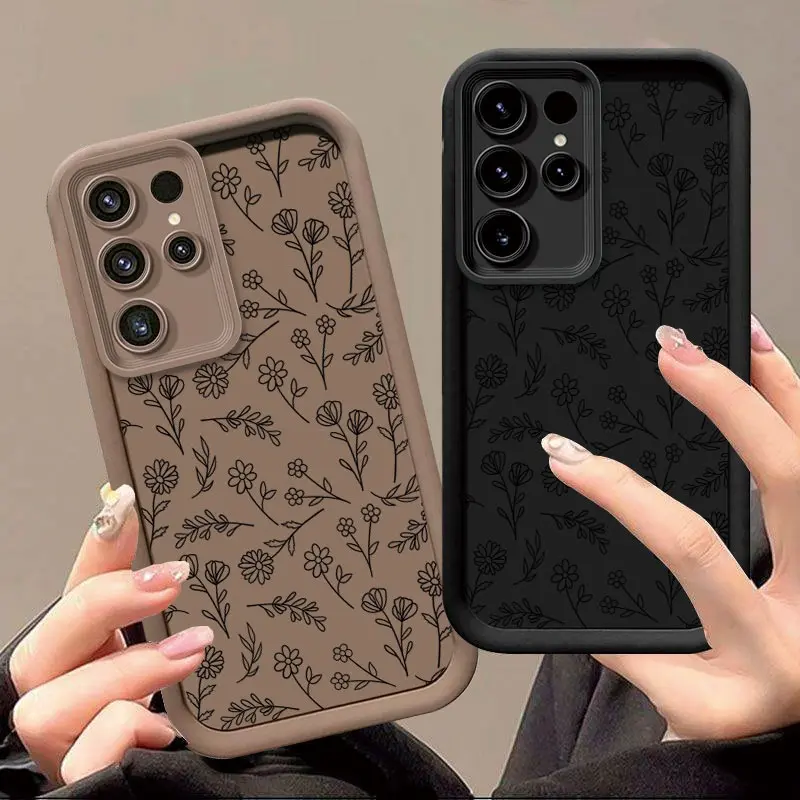 Simple Small Floral Pattern Protective Case for Samsung S25 S24 S23 S22 S21 Ultra S23 S21 S20FE S21 S22 S23 S24 S25 Plus/A33 5G A53 5G Transparent Anti-Fall Full Cover Mobile Phone Case Protection Cellphone
