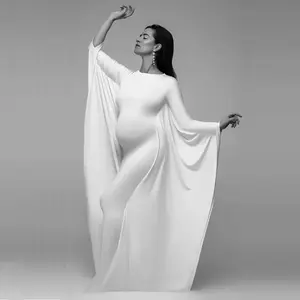 Maternity Batwing Sleeve Long Dress For Photoshoot Pregnant Photography Outfits Pregnancy Clothes