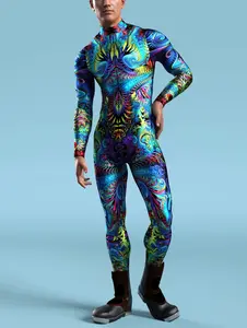 Multicolor Full Body Spandex Digital Print Men's Swim Fitness Tracksuit Halloween Party Cosplay Costume Clothes Casual Menswear Bestie Gamis