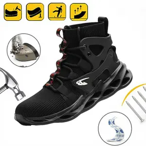 Men's High-top Breathable Anti-crushing Anti-piercing Steel-capped Work Shoes non-slip safety labor protection Workout Sneakers Closed