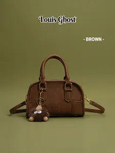 Mini Boston Bag - Retro Y2K Women's Handbag | Cute & Soft Bowling Bag with Playful Monster Charm and Crossbody Strap | Stylish Mini Luggage Bag, Ideal for Daily Outfits, Dates, Trips & Travel | Viral Fashion Accessory on Douyin | Perfect Gift for Women