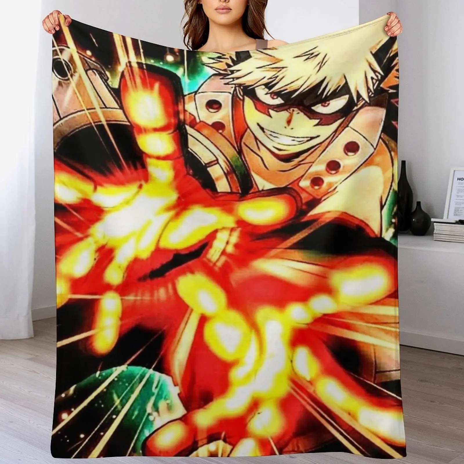 My Hero Academia Katsuki Bakugo Anime Throw Blanket, Soft Flannel Bakugo Blanket, Cozy Anime Decor for Couch Bed, Anime Lover Gift