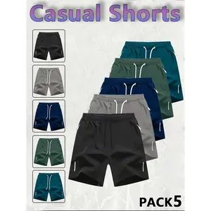 Men's Zipper Pocket Shorts, Printed with reflective strips,Regular Fit Casual Drawstring Waist Shorts for Daily Outdoor Wear, Men Bottoms for All Seasons breathable athletic short soft stretch short