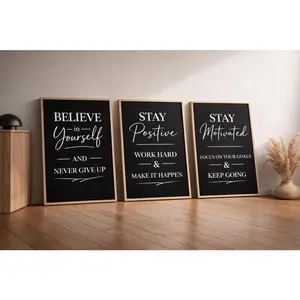 Set of 3 Minimalist Motivational Prints | Black Quote Wall Art