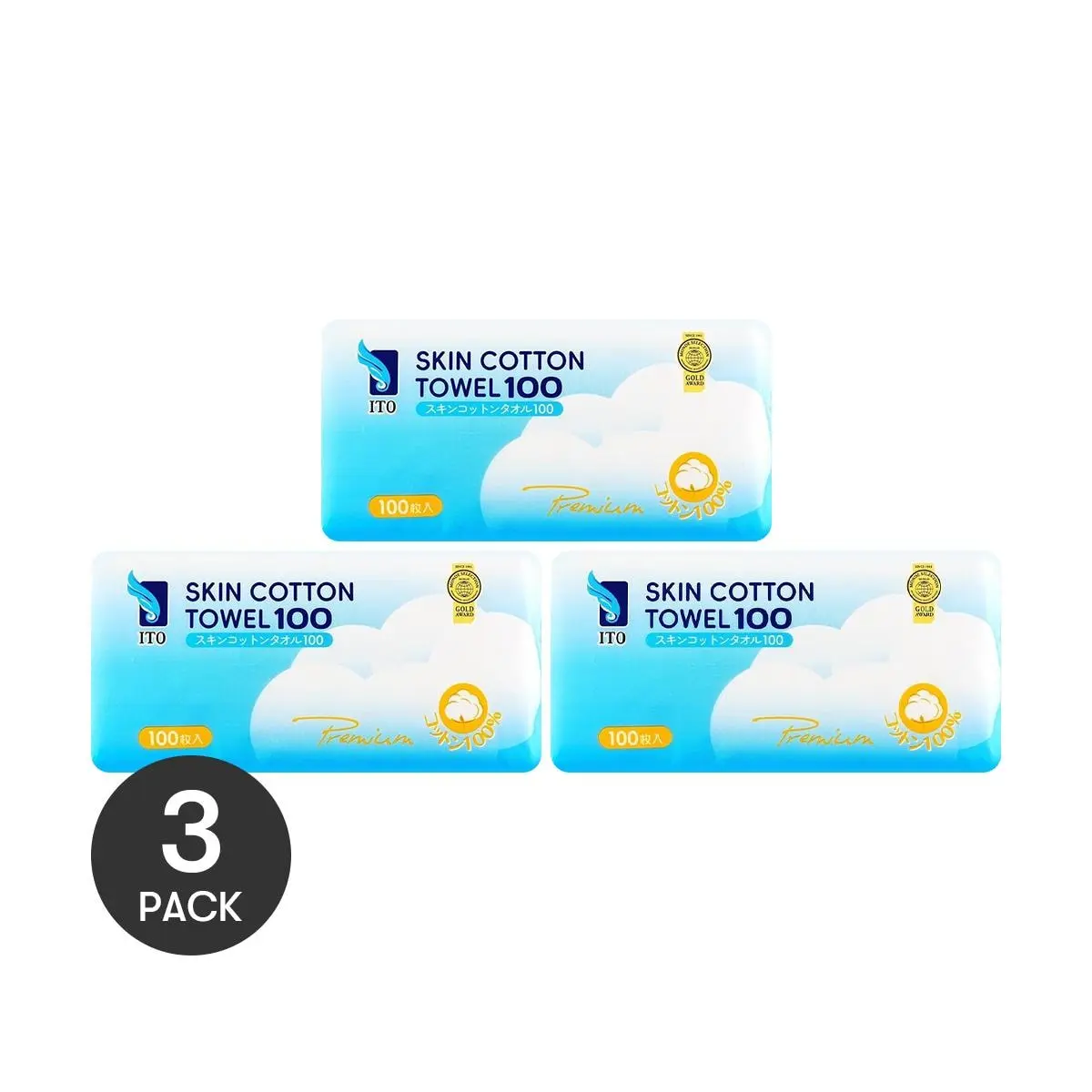 ITO Japan Premium 100% Cotton Ultra Thick Facial Tissues - 300 Count (3 Packs) - Soft, Absorbent, Wet & Dry Use - Gentle for Sensitive Skin