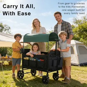 Twin Baby Stroller & Twin Camper Foldable with Removable Awning Spring Outing Essential for Twins,Wagon Stroller for 2 kids Travel System