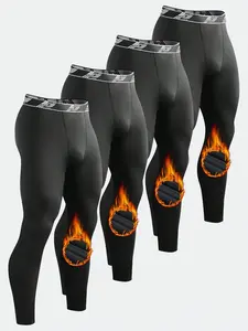 4 Packs Men's Thermal Compression Pants Fleece Lined Sports Tights Athletic Leggings Cold Weather Baselayer Winter Gear