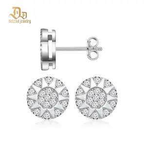 Delzzad Sunburst Glow Stud Earrings VVS Synthetic Moissanite S925 Studs Unisex Earrings Jewelry Perfect Birthday Mother’s Day Christmas Gift for Men Women Silver Earrings Golden Earrings Wedding Set