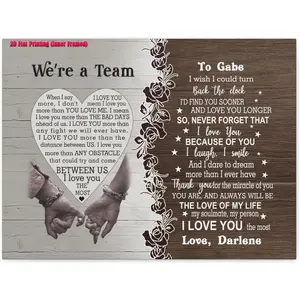 1pc 2D flat inner framed wall decor,Global Personalized We're A Team Couples When I Say Love You More Sign Wall Decor Wish Could Poster Canvas Art, Painting Framed Gallery Wraps Depth