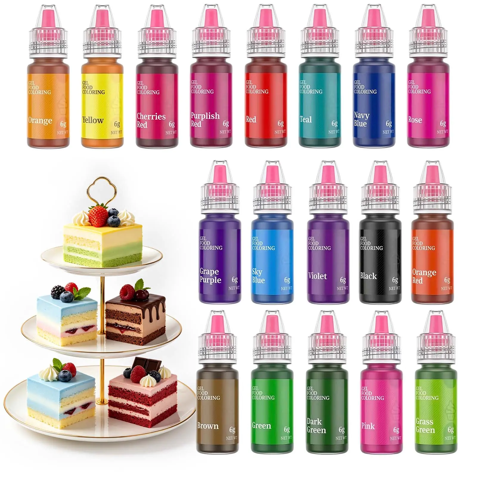 18-Piece High-Concentrated Edible Icing Color Food Coloring Set, 6g Leak-Proof Bottles - Odorless, Sugar-Free, Vegan, Gluten-Free for Mother’s Day Baking Decorating (Cupboard-Safe Icing, Fondant, Macaron) for All Ages, Low Fat Snacks