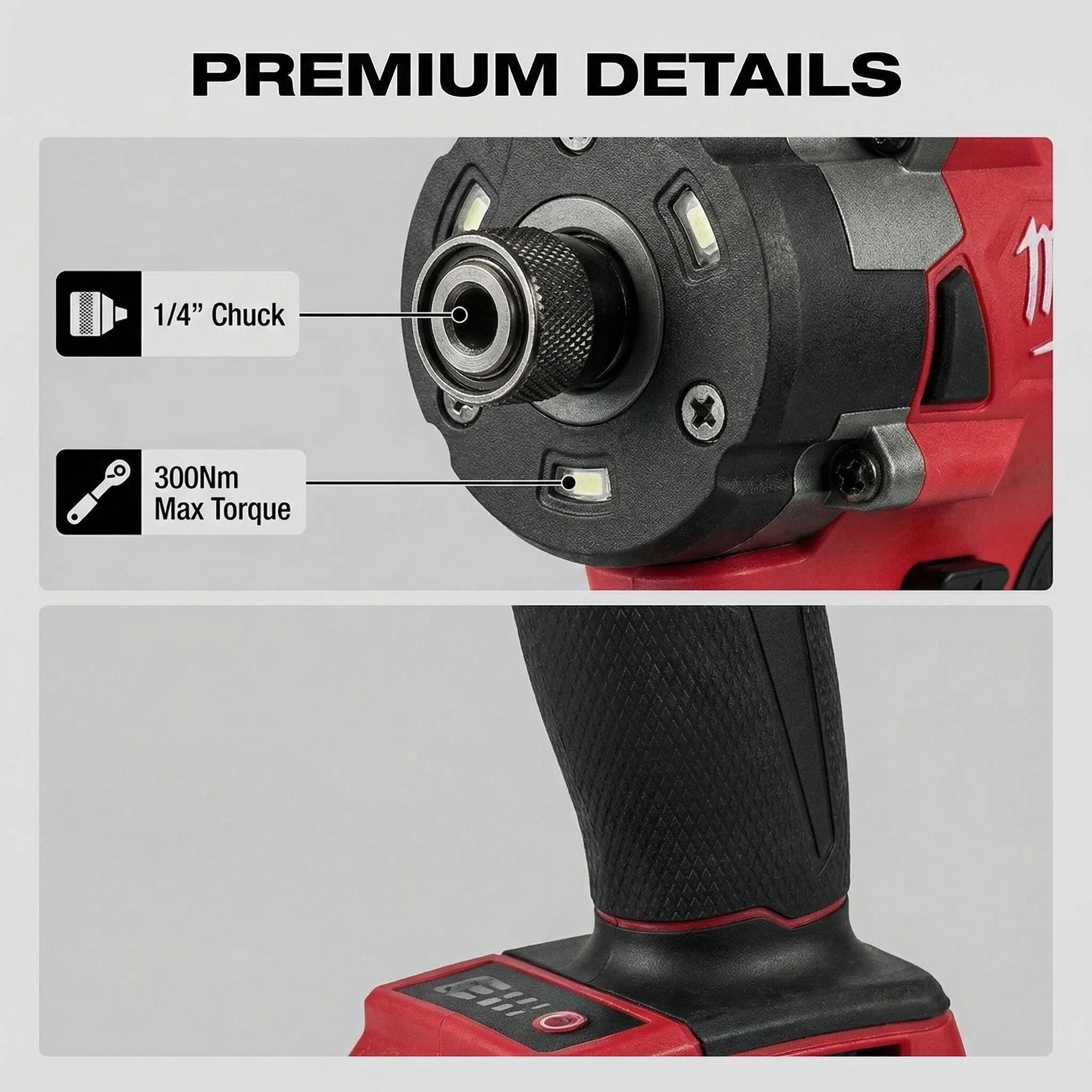 Milwaukee M18  18V 1/4" Impact  Power  m electric driver lithium-ion brushless cordless gear tool nut-busting torque wrench in chrome sockets and 18 4-mode drive control