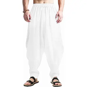 Mens Harem Pants Loose Fit Elastic Waist Drawstring Aladdin Hippie TrousersGift