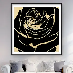 Begin Home Decor C1FM48482WJY39 48 x 48 in. Silhouette of A Rose - Black Framed Matted Print Wall Art for Bedroom