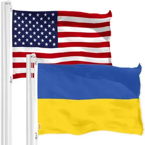 G128 Combo Pack: American USA Flag 2x3 Ft & Ukraine Ukrainian Flag  2x3 Ft | Both LiteWeave Pro Series Printed 150D Polyester, Brass Grommets