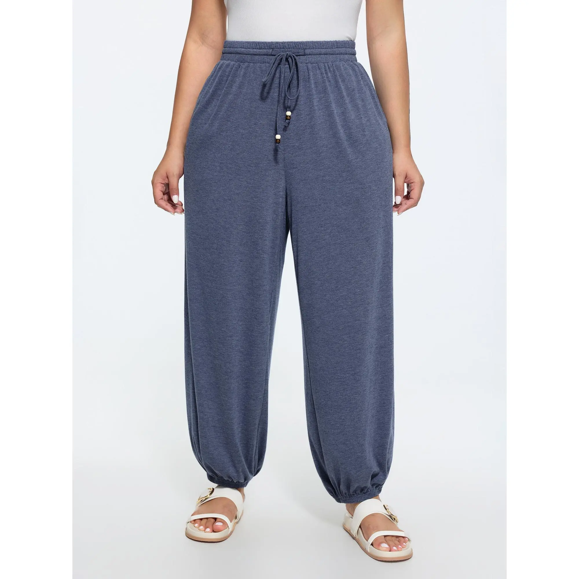 BloomChic Women's Plus Size Supersoft Mid Rise Jogger Pants, Leisure Rayon Blend with a Drawstring Waist and Side Pockets, 14-16/1X, 19% Rayon, Cold Wash, Jogging Pants, Sporty Chic, Multi-Size, Casual Wear, Regular Length, Reg Length, Female, Machine Was