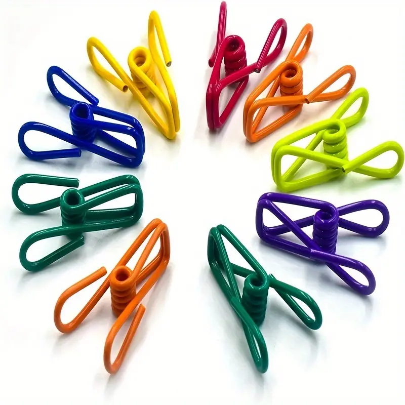 10pcs Chip Clips - Utility PVC-Coated Steel Clips For Sealing Food Packages, Chips Bags, Clothes, Paper, Packaging & Packing - Pack Of 10 (Random Color)