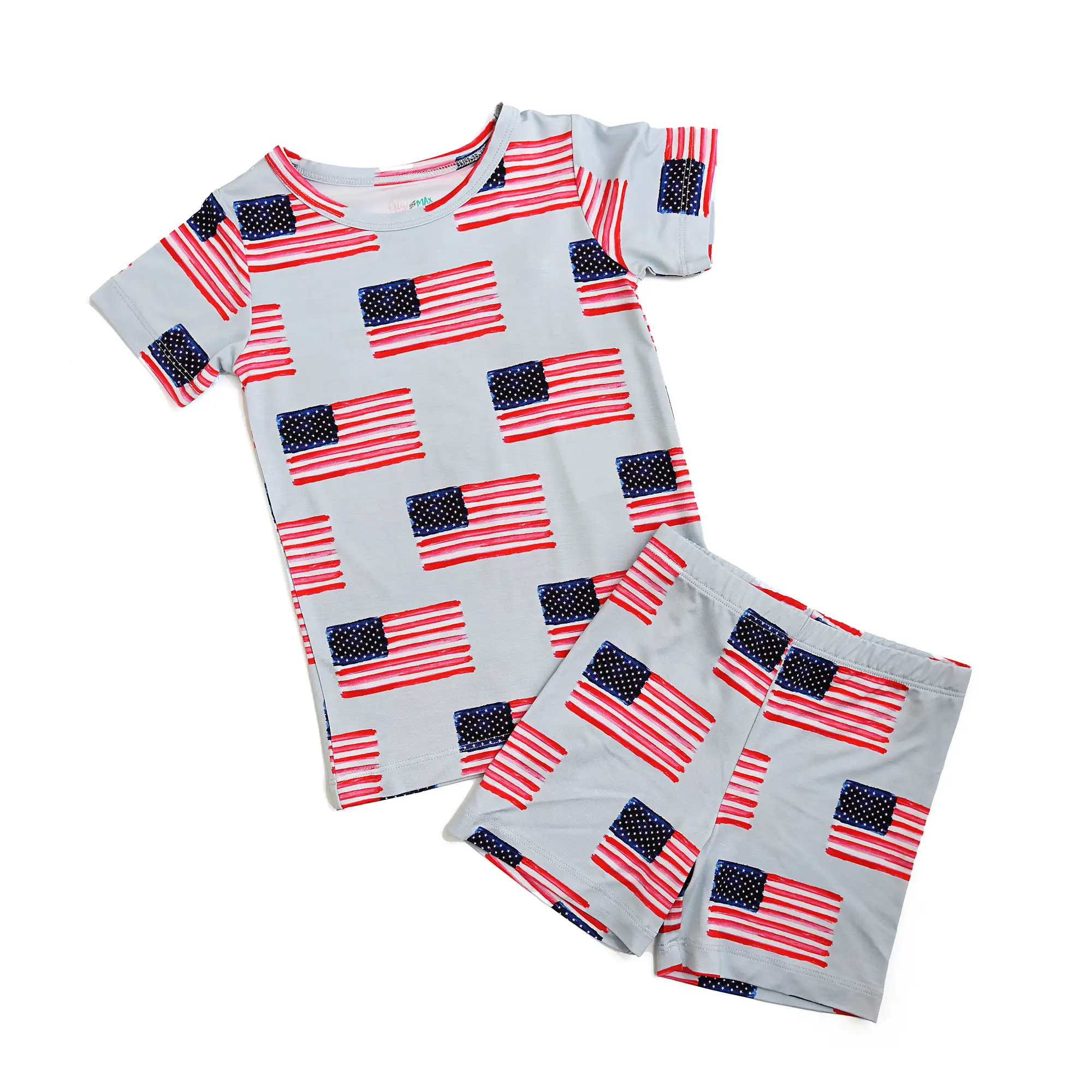 George Blue Flag TWO PIECE - SHORTS Bamboo Toddler Kids Clothes Kids Gigi and max 4th of July