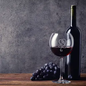 Custom Wine Glass - Initial Wine Glass - Monogram Glass - Gift for Wife - Gift for Her - Wedding -Valentine Gift Drinkware Round Engraved