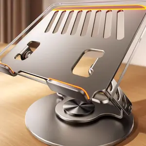 Heavy Duty Laptop Stand with 360° Rotation, Foldable Aluminum Laptop Riser for Desk, Ergonomic Adjustable Metal Notebook Stand with Cooling Ventilation Grid, Supports Up to 22 lbs, Fits Up to 17 Inch Laptops for Office Home Travel