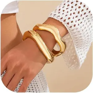 Gold Bangle Bracelets for Women Gold Wide Chunky Bracelets Trendy Hinged Cuff Open Chunky Bracelet Irregular Jewelry